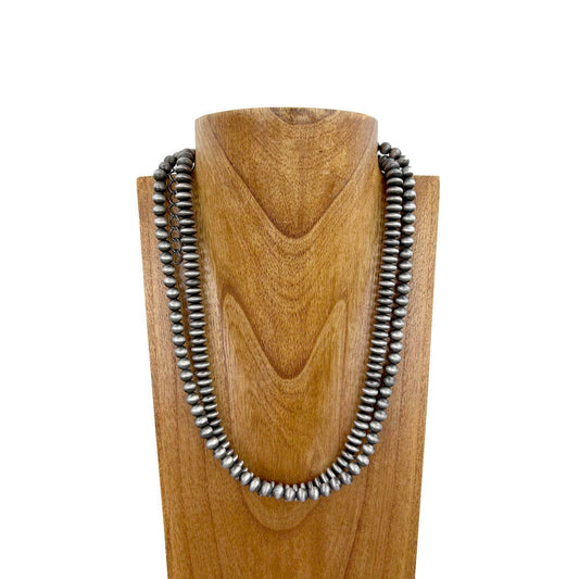 Double strings silver Navajo pearl bead necklace