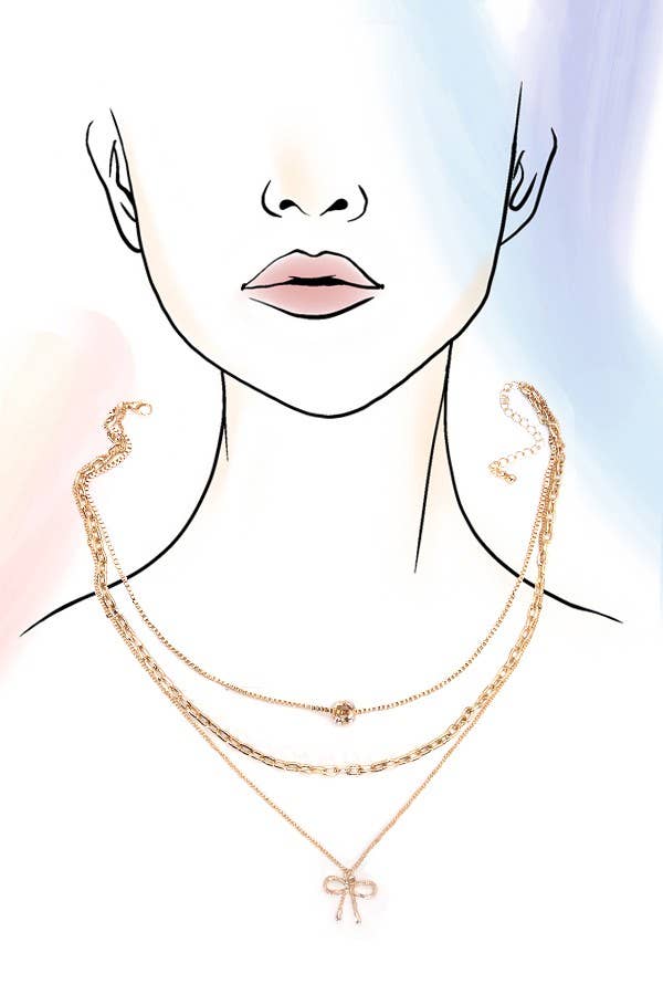 MULTI LAYER PEARL BOW CAHRM NECKLACE
