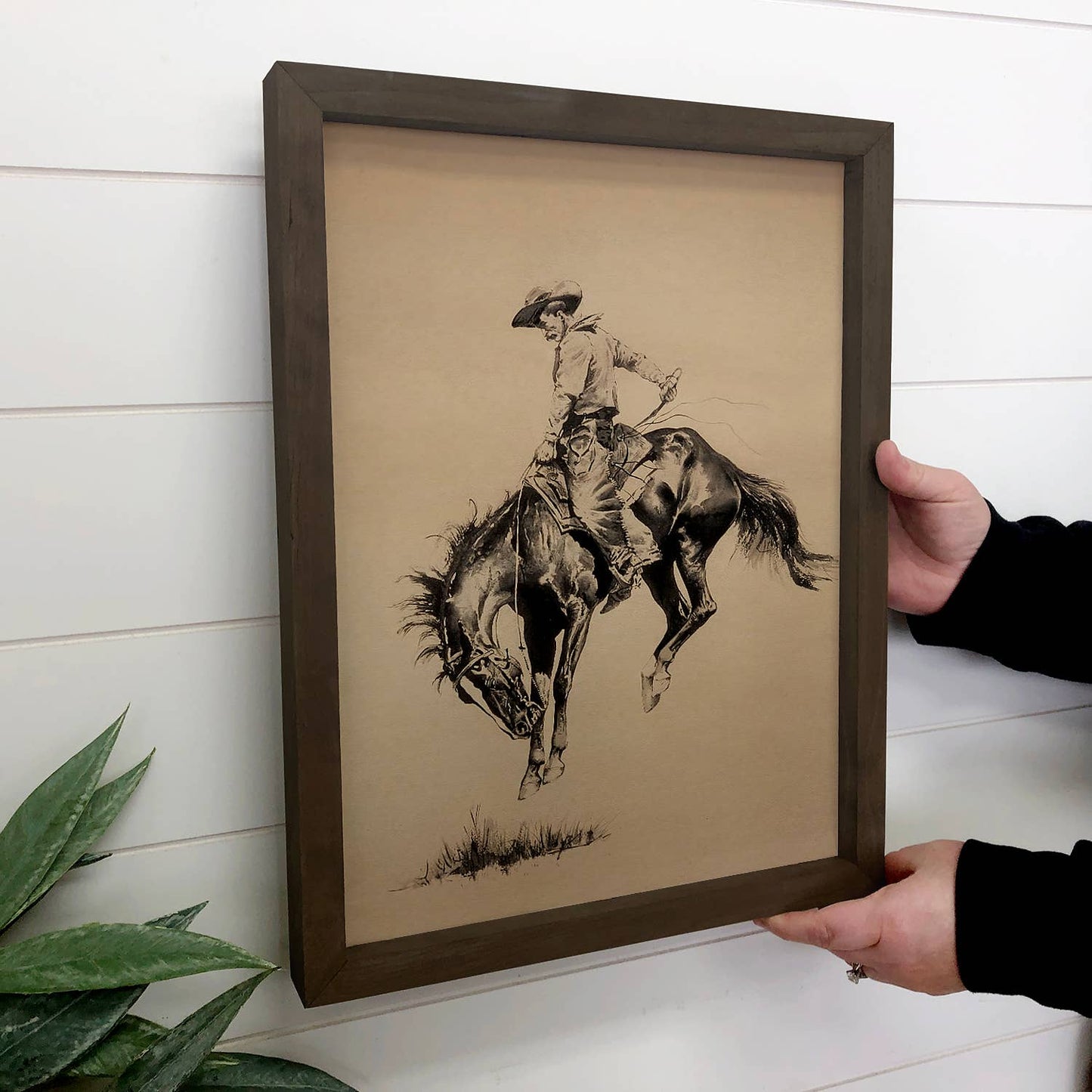 Ride 'Em Cowboy - Cowboy Canvas Art - Wood Framed Wall Art