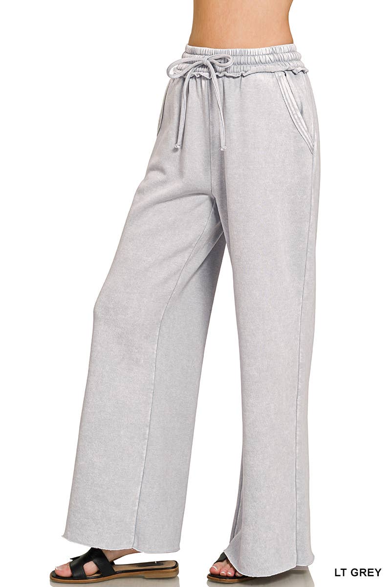 Acid Wash Fleece Sweatpants With Pockets