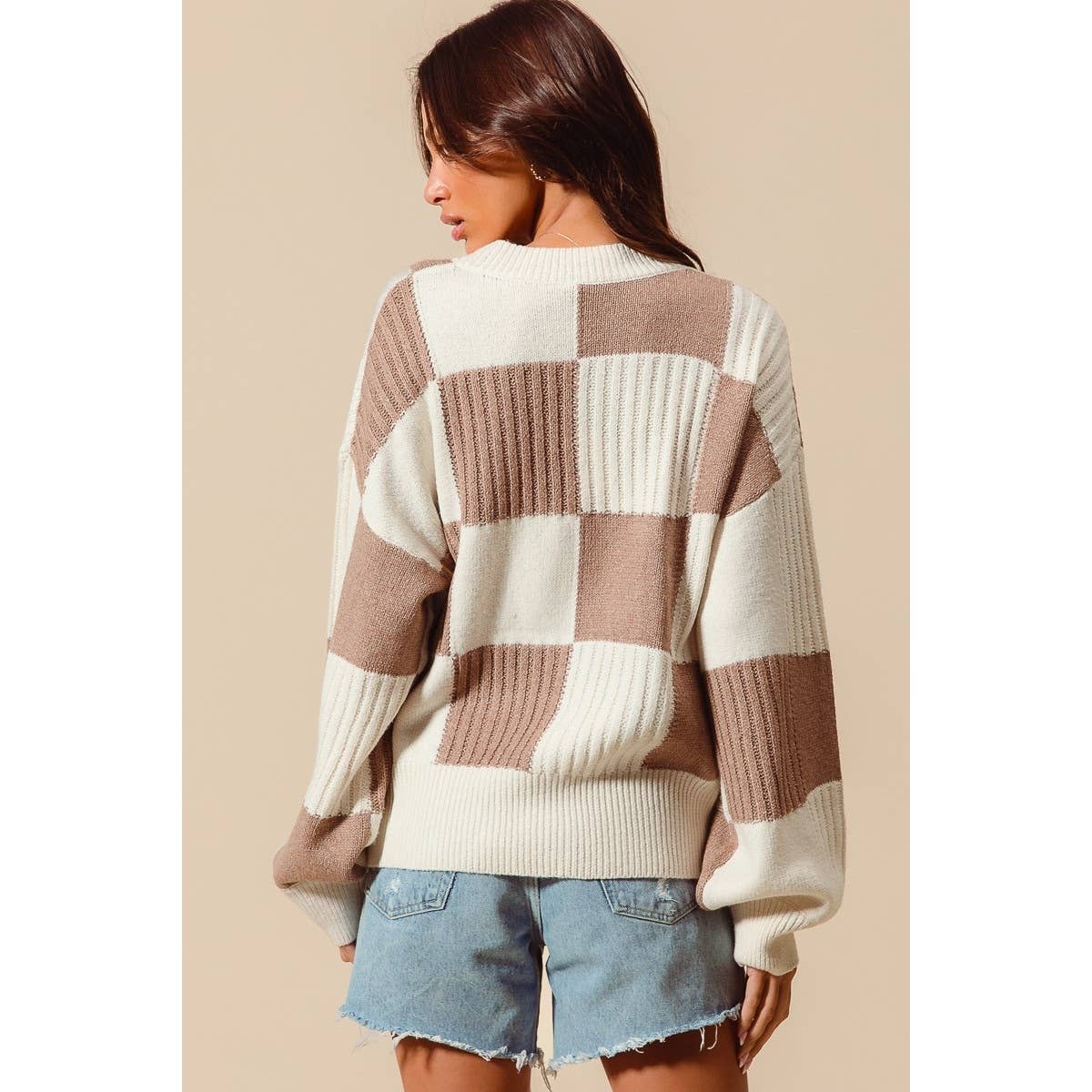 Checkered Button Cardigan