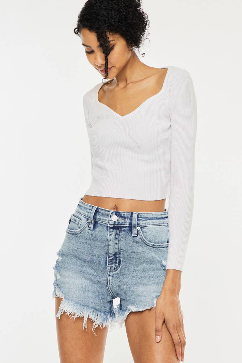 Kancan High Rise Frayed Hem Shorts