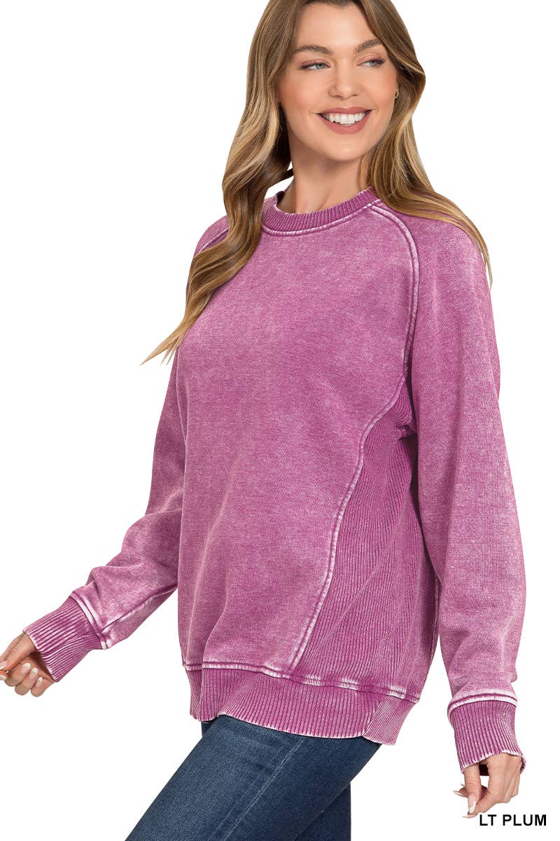 Acid Washed Fleece Side Rib Sweatshirts