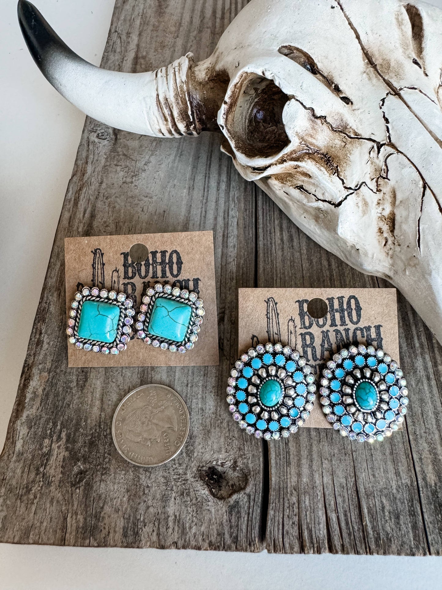 Western Stone Drop Stud Earrings - heart oval teardrop