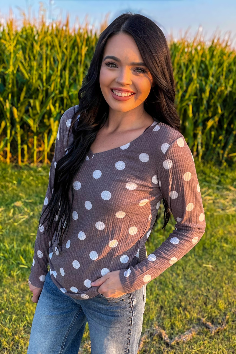 Prairie Polka Top- Chocolate Brown