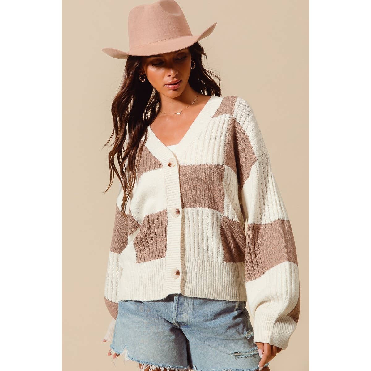 Checkered Button Cardigan