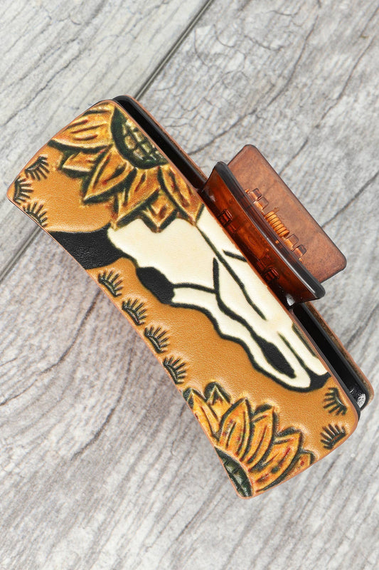 Western Longhorn Graphic Leather Claw Clip