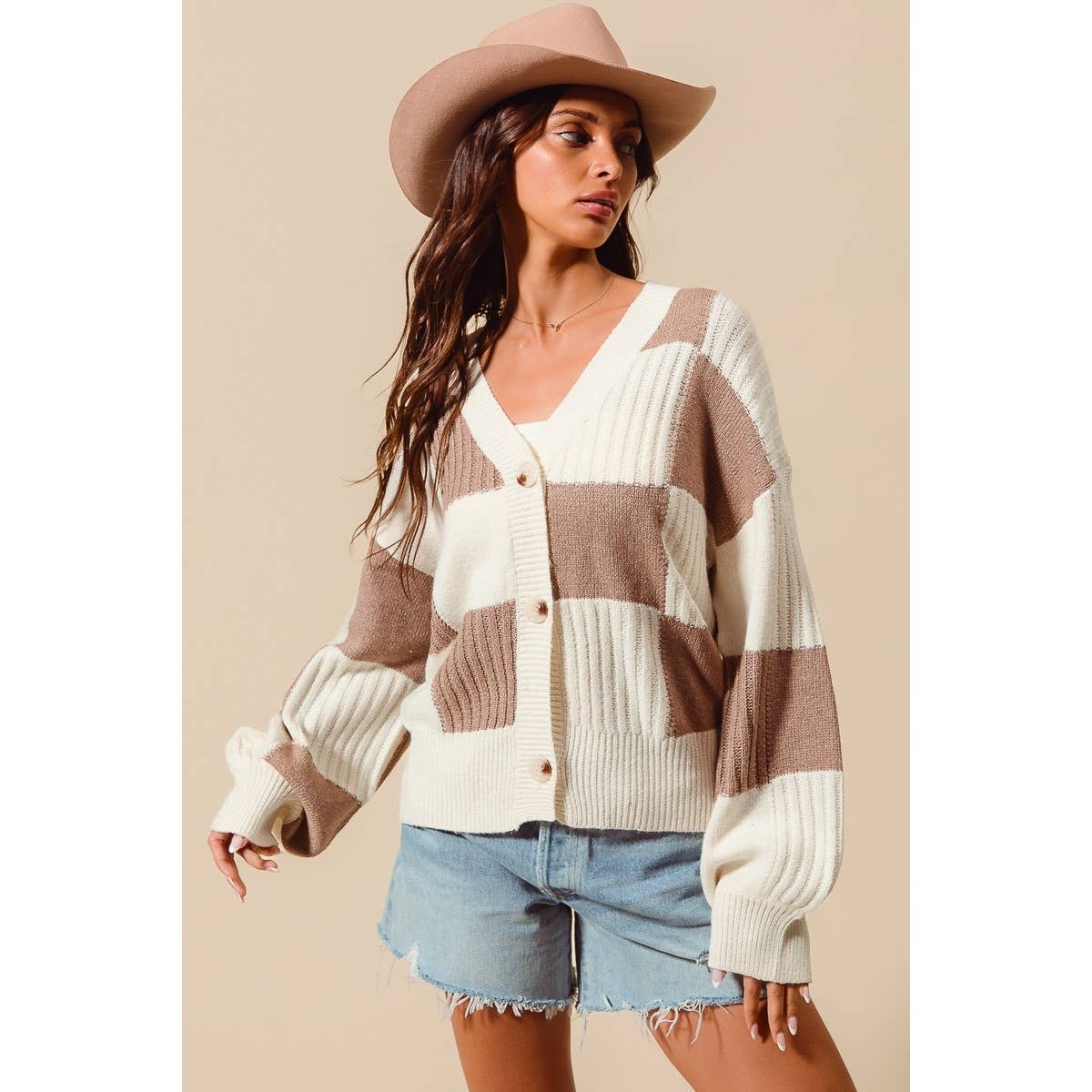 Checkered Button Cardigan