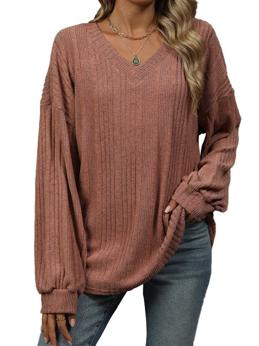 Solid Color V-neck Loose Sweater