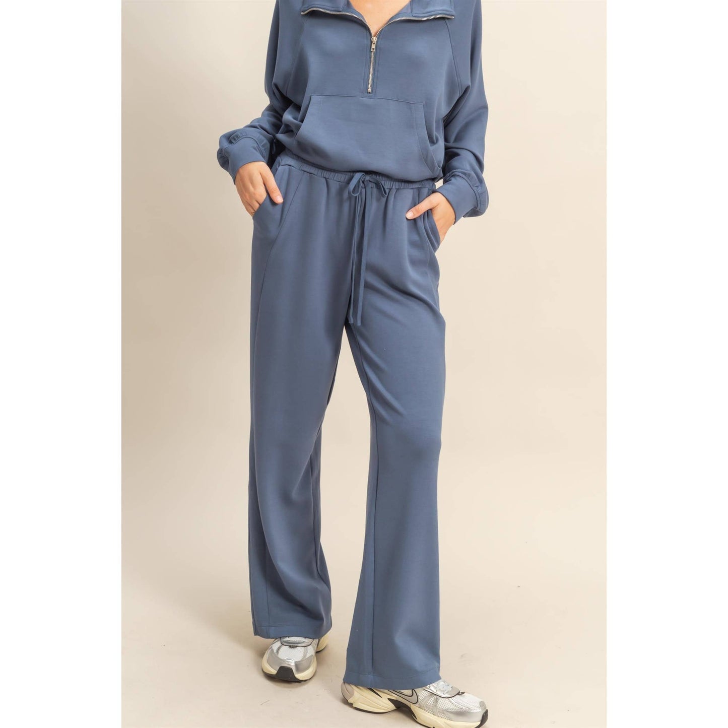 Scuba Knit High-Waist Wide-Leg Drawstring Sweatpants