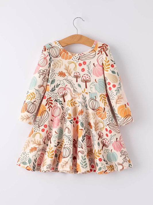 Halloween Pumpkin Leaf Print Dress
