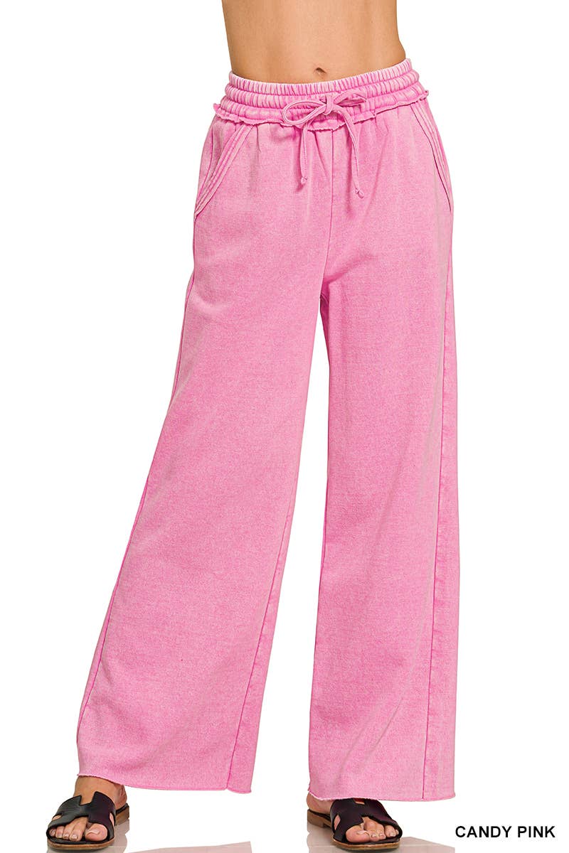 Acid Wash Fleece Sweatpants With Pockets
