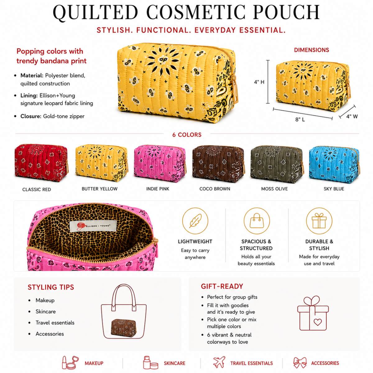 Bandana Cosmetic Case, Everyday Travel Pouch