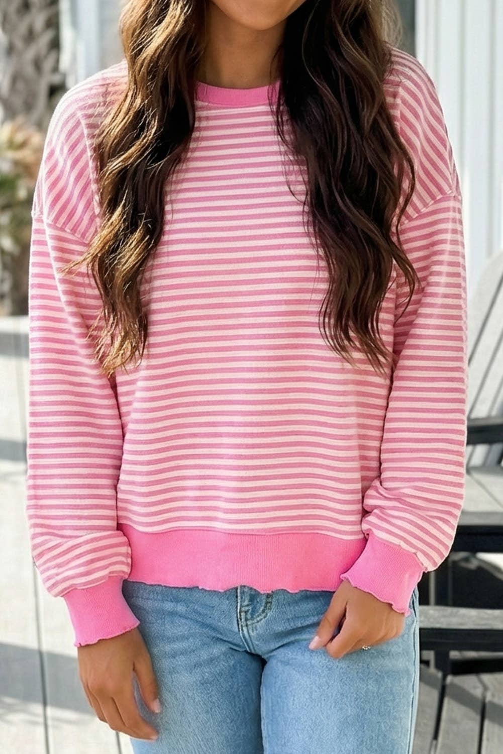 Stripe Loose Drop Shoulder Long Sleeve Top