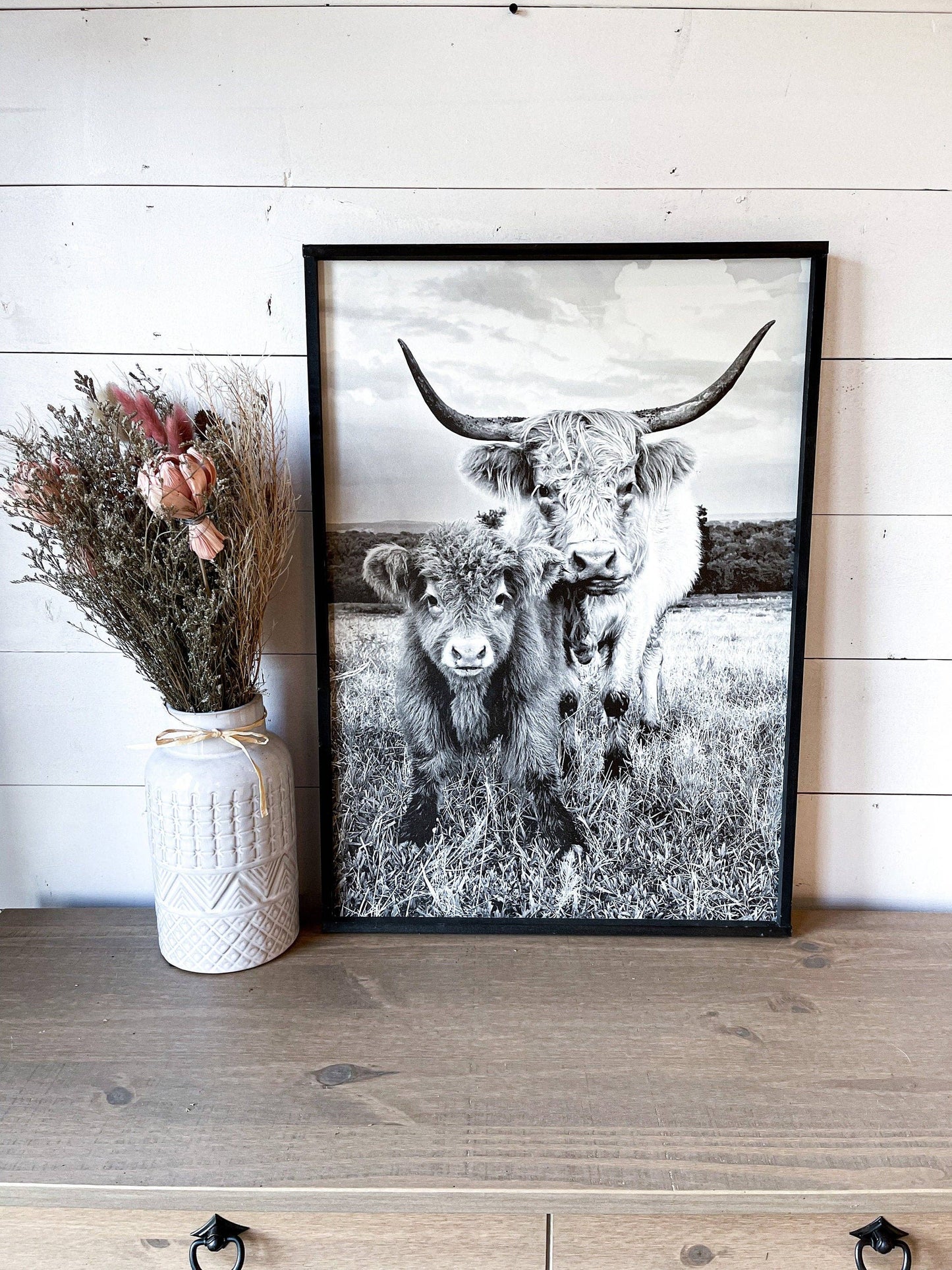 Stella and Calf Highland Cow and baby Fluffy CowPhotos; Framed Wood Photo Signs
