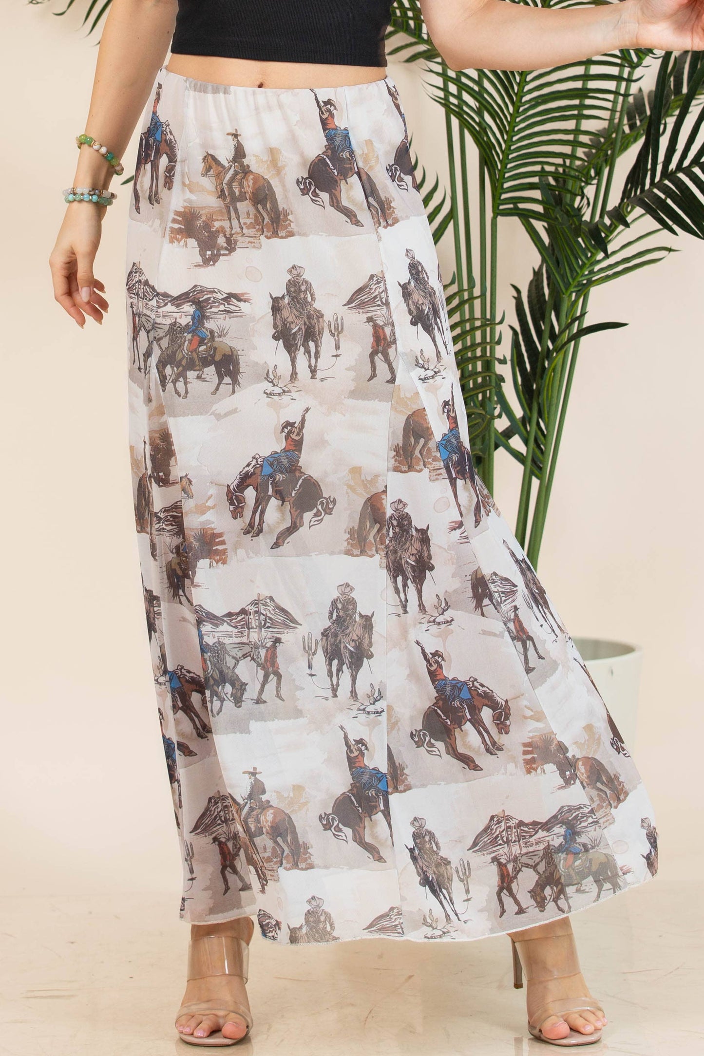 TANIA COWBOY PRINT LINED FULL MESH SKIRT