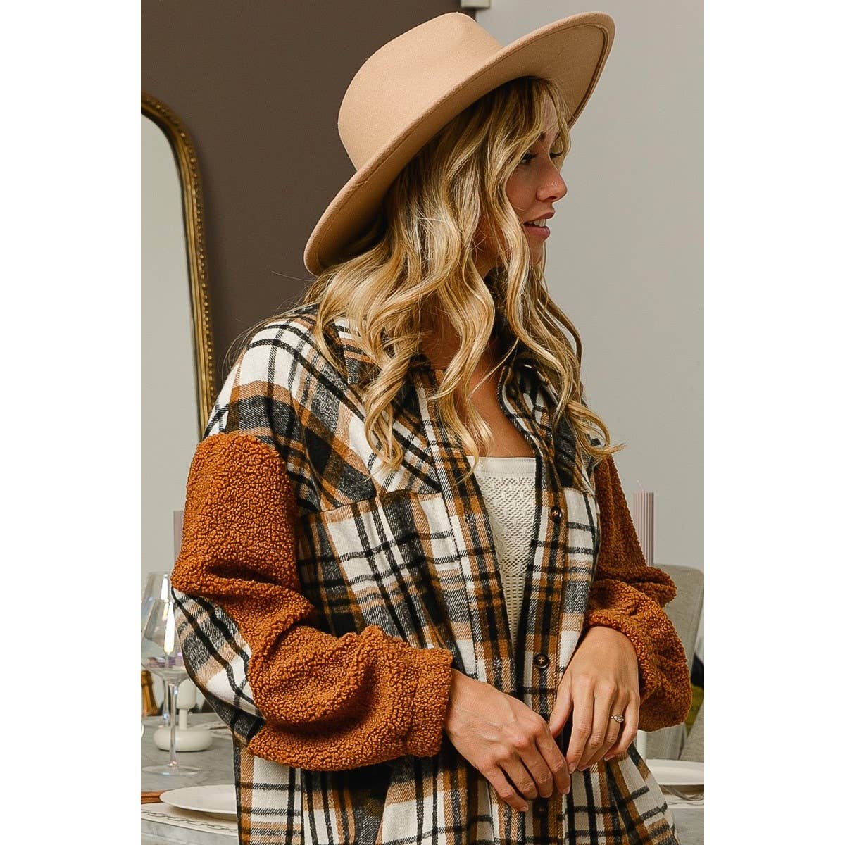 VINTAGE PLAID AND SHERPA MIXED SHACKET