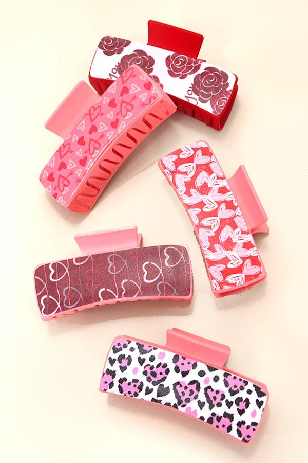 VALENTINE'S GIFT RECTANGLE HEART HAIR CLAW CLIPS
