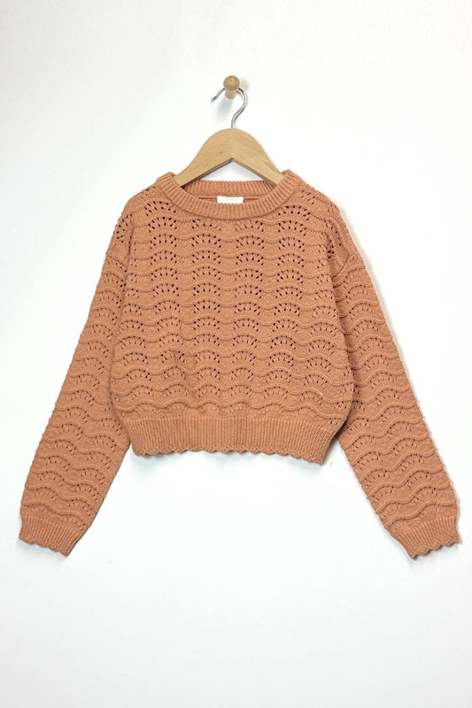 TWEEN GIRLS KIDS CREW NECK WAVY POINTELLE  SWEATER