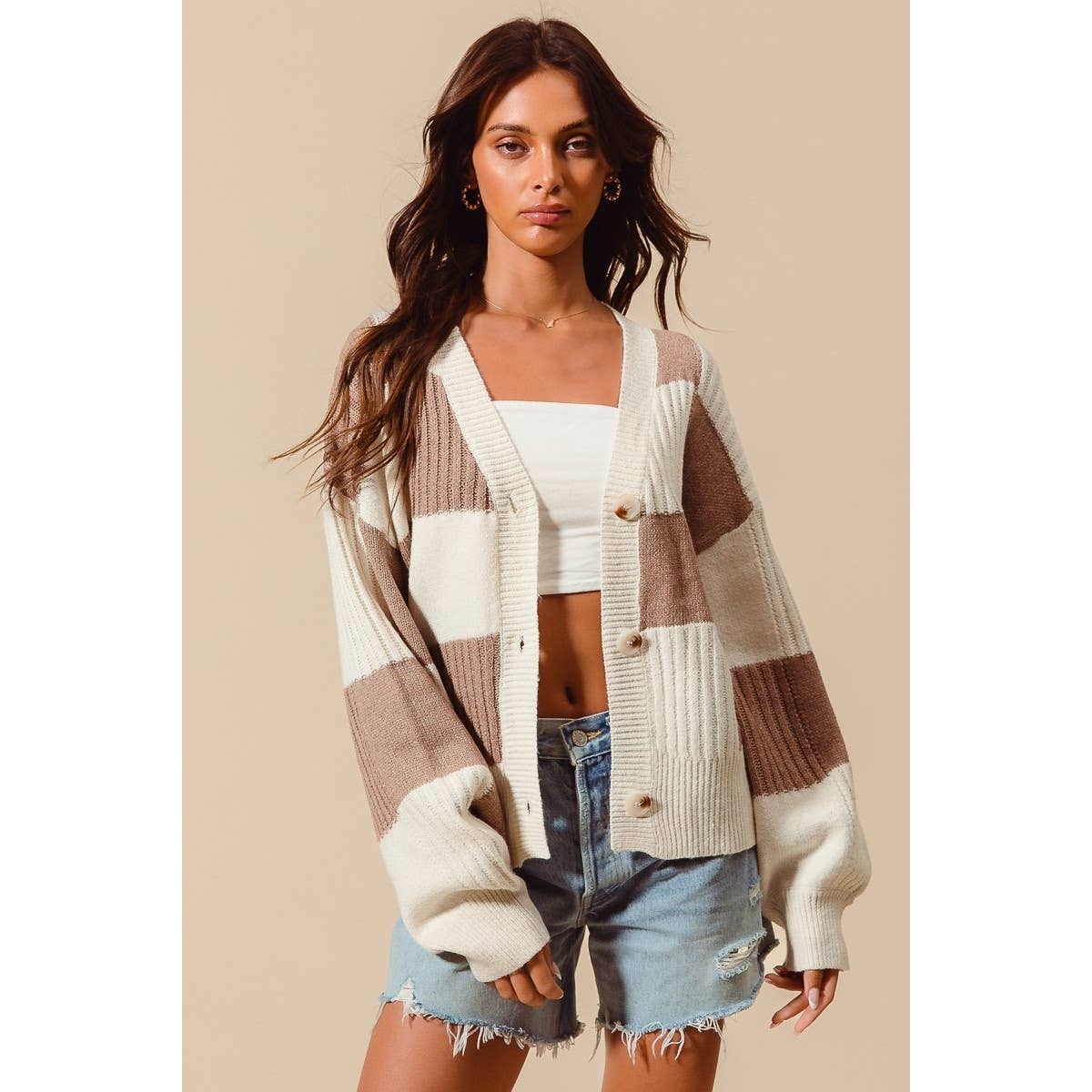 Checkered Button Cardigan
