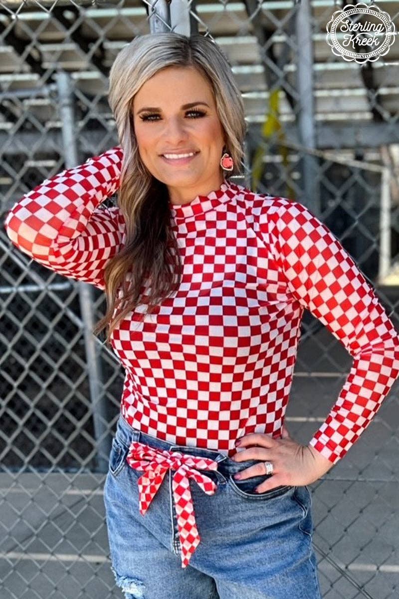 Red Checkered Mesh Top