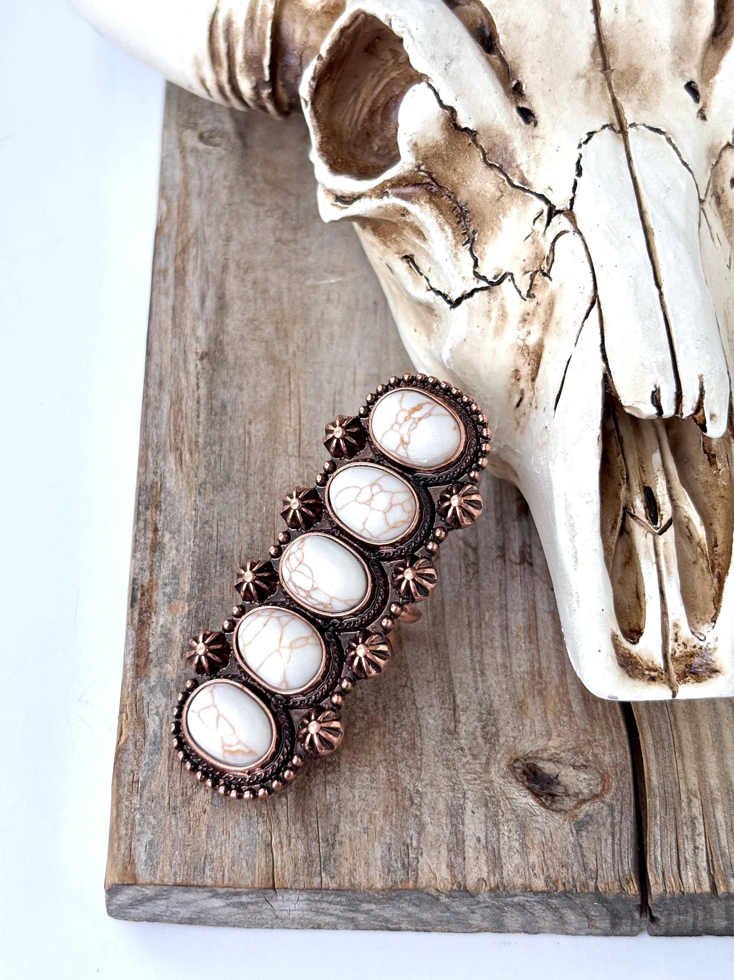 Western Concho Chunky Cuff Ring with Stone