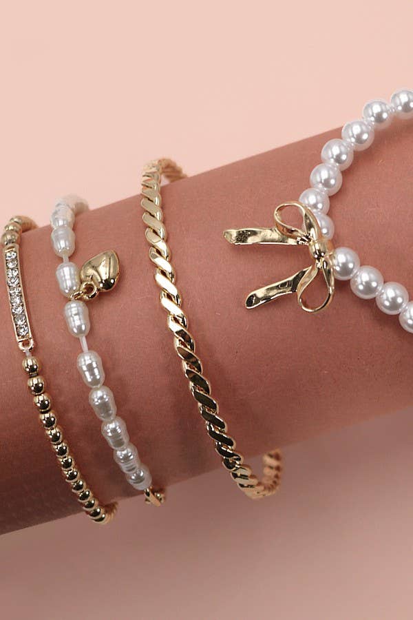 BOW PEARL RHINESTONE BAR STRETCH SET