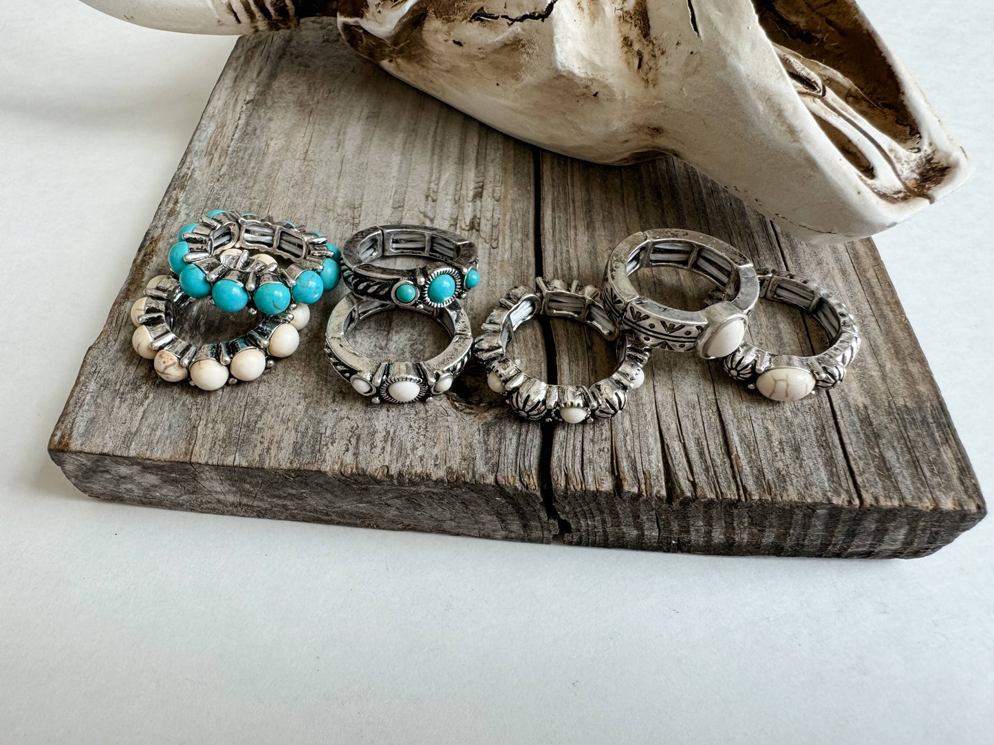 Western Simple Stretch Ringm- turquoise | white