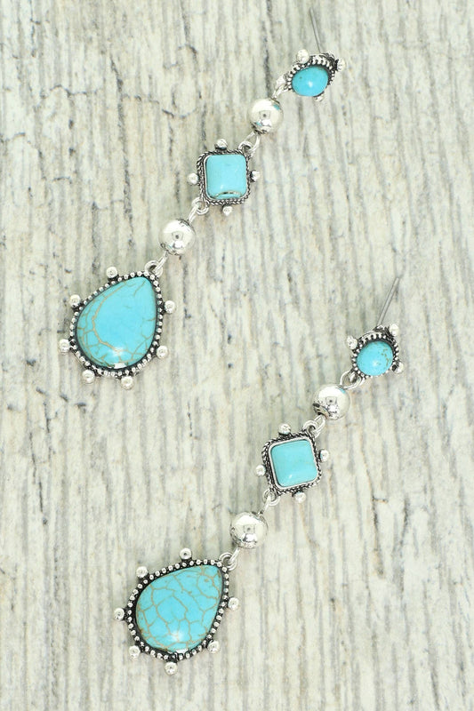 Western Inspired Teardrop Turquoise Post Earrings