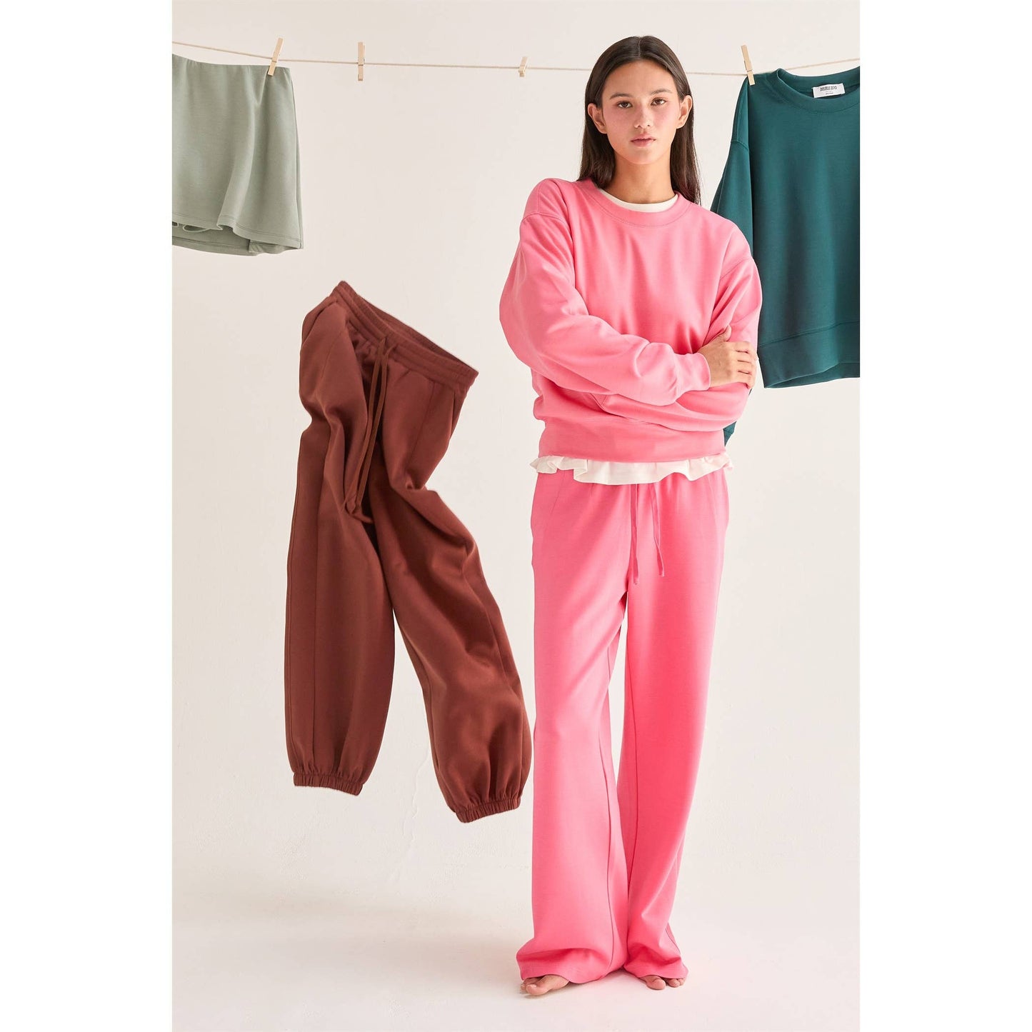 Scuba Knit High-Waist Wide-Leg Drawstring Sweatpants