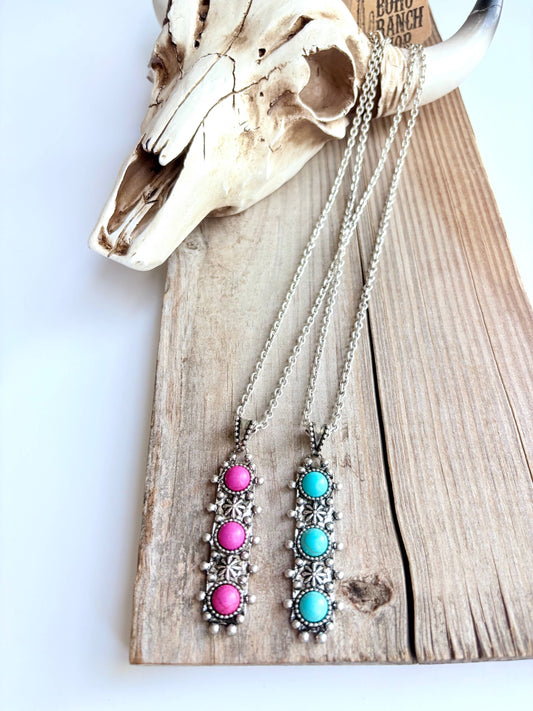 Western Concho Stone Bar Pendant Necklace