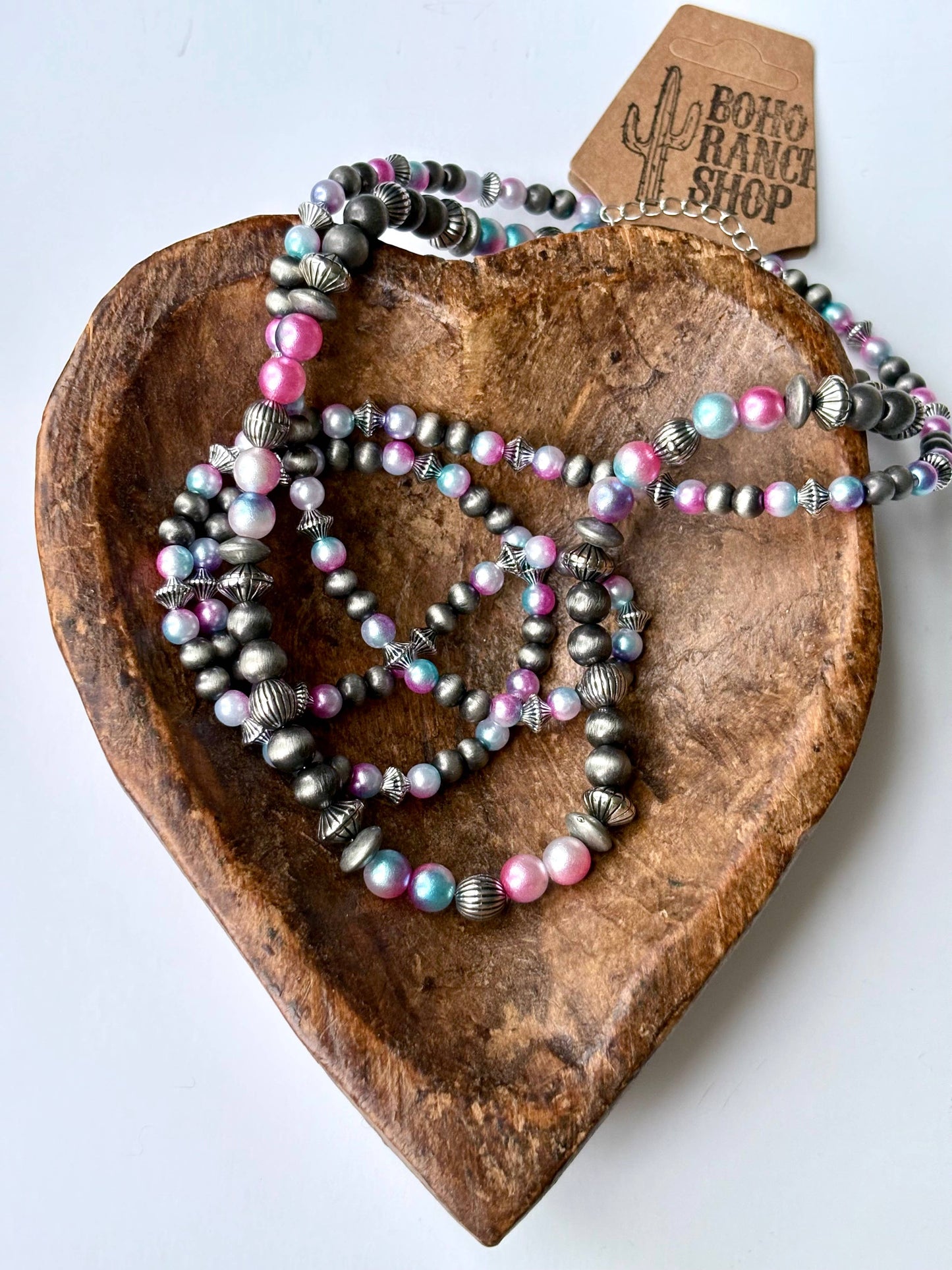 2 Layered Navajo Style Pearl Bead Necklace