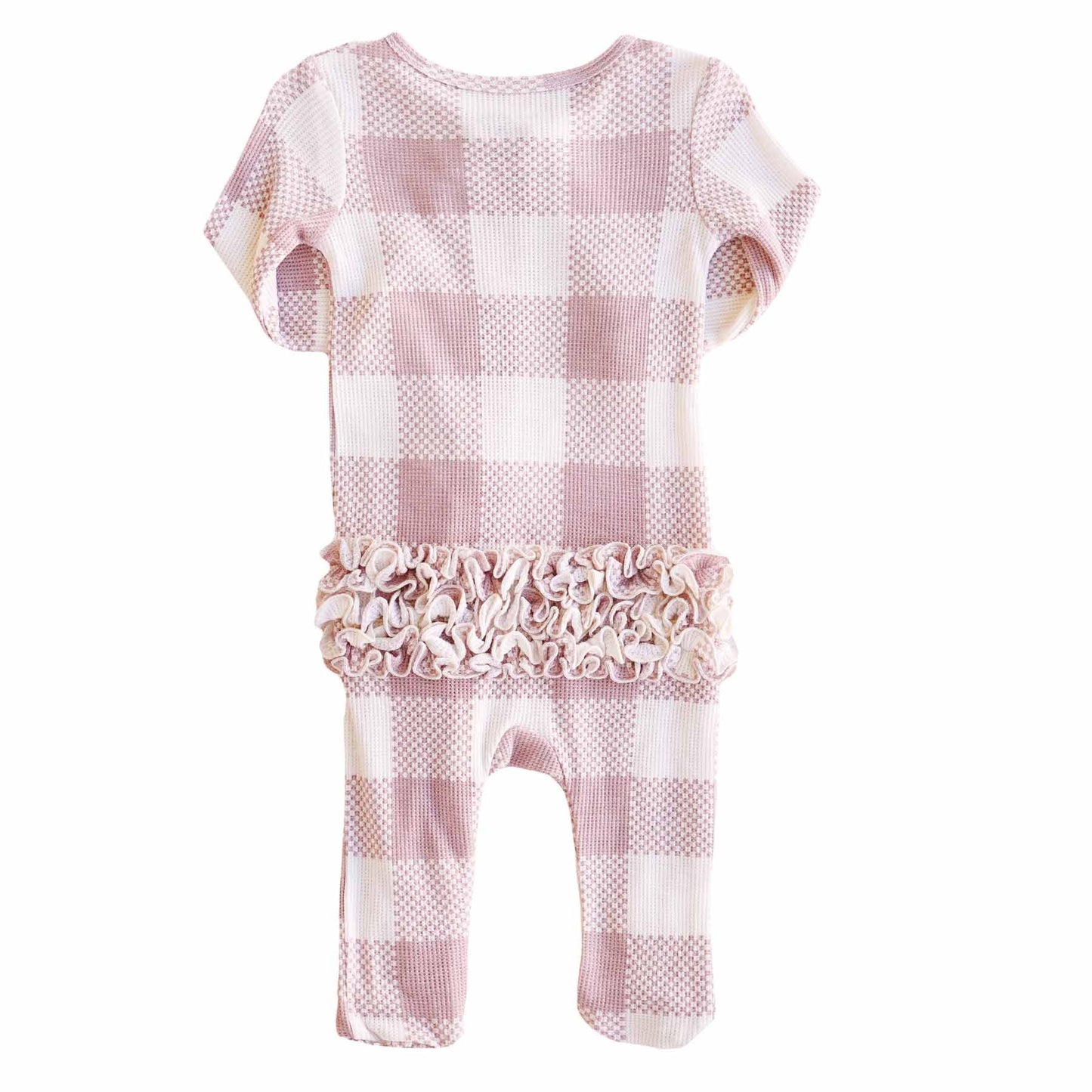 Big Check Bamboo Waffle Zipper Ruffle Footie | Rosy