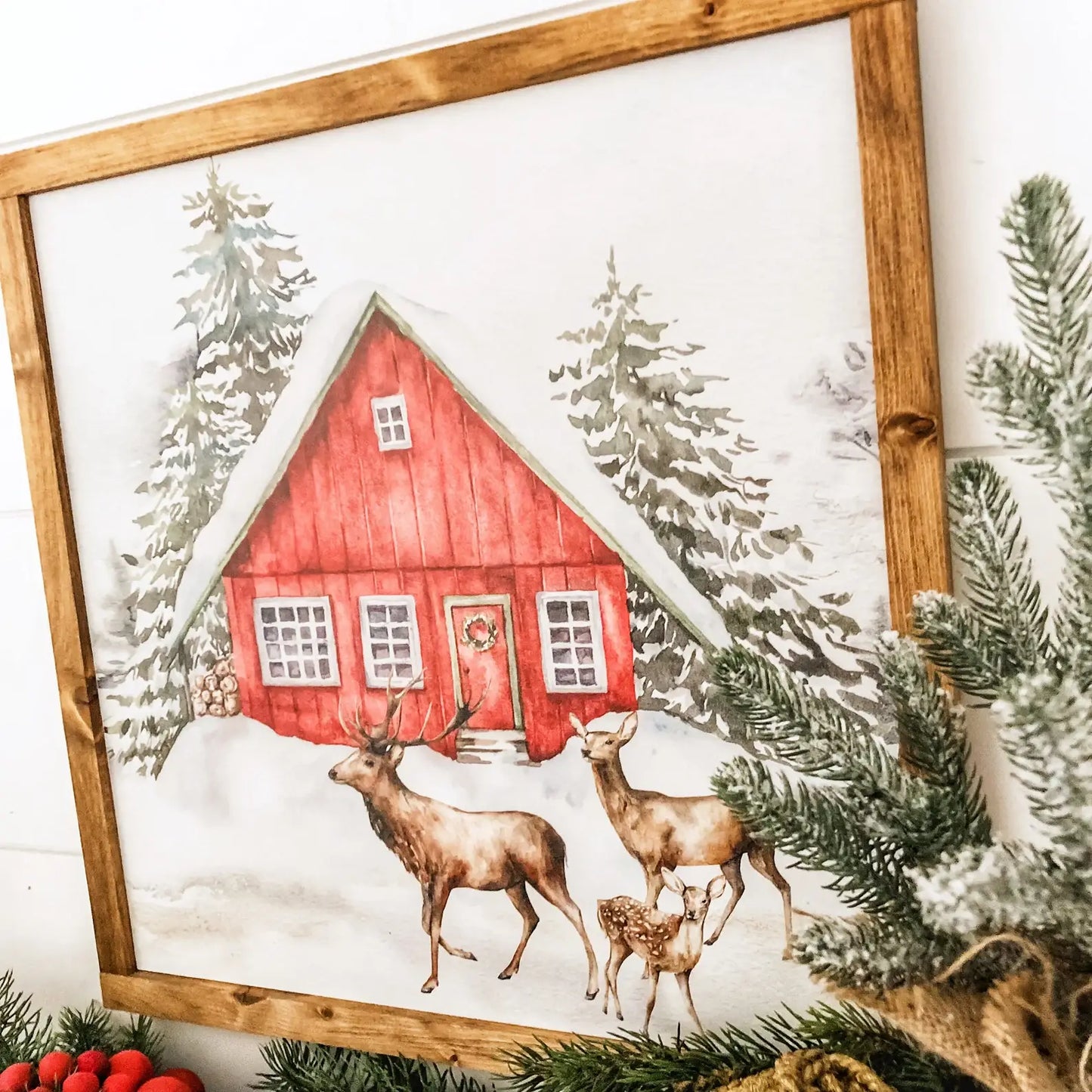 Red Barn Winter Scene Sign