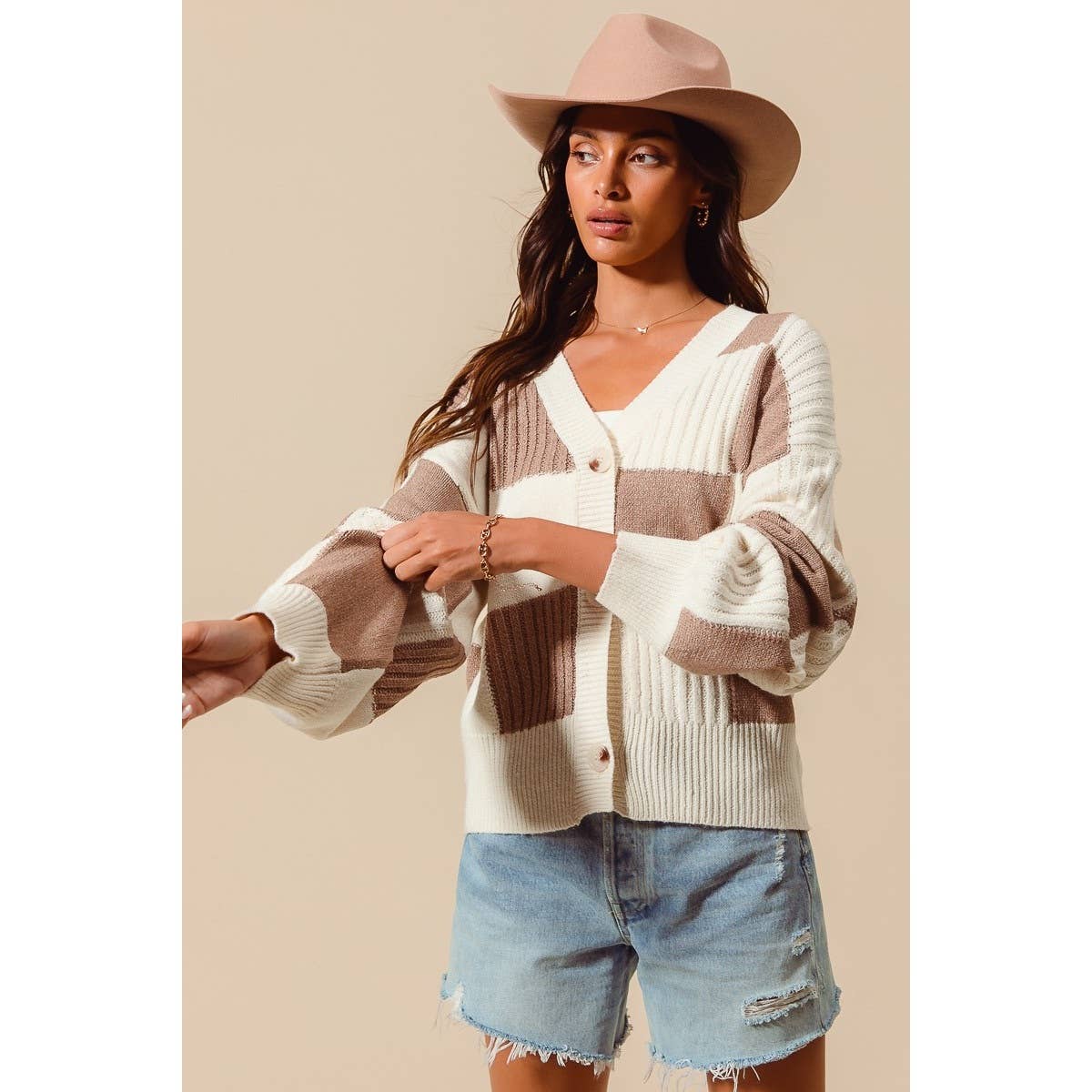 Checkered Button Cardigan