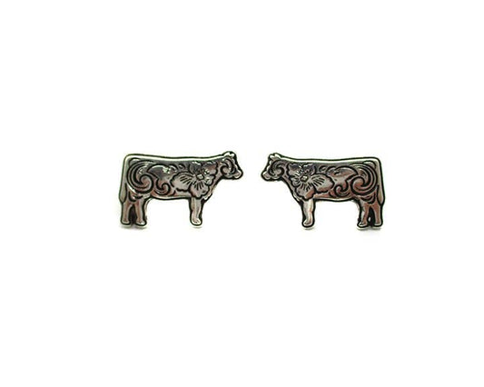 Western Etched Cow Earring