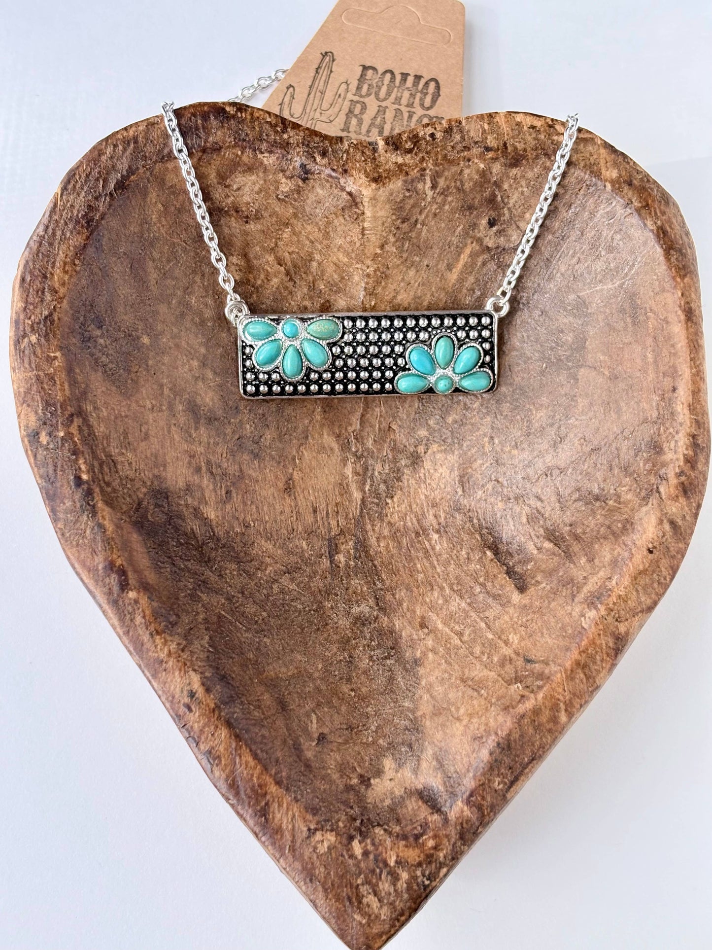 Western Style Turquoise Stone Bar Pendant Chain Necklace