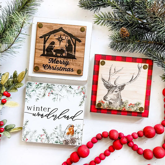 Christmas Mini Block Tiered Tray Signs