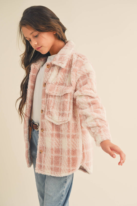 TWEEN KIDS GIRLS DOUBLE POCKET PLAID SHACKET (7-14)