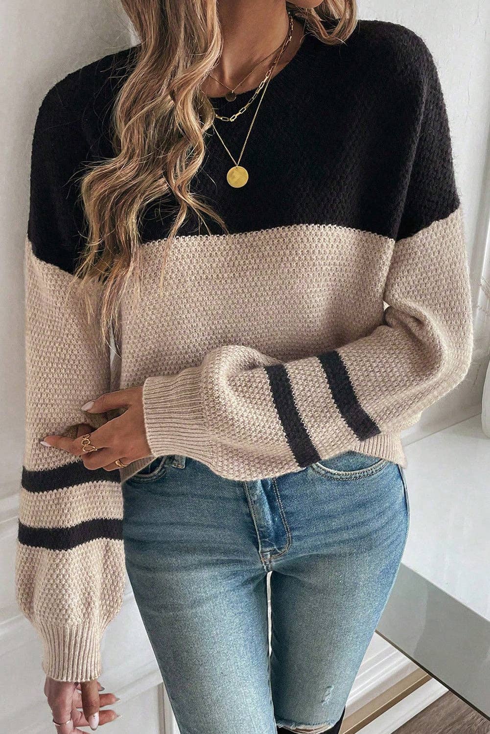 Brown Color Block Sweater
