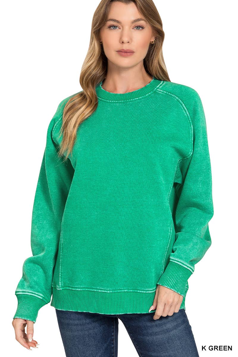 Acid Washed Fleece Side Rib Sweatshirts