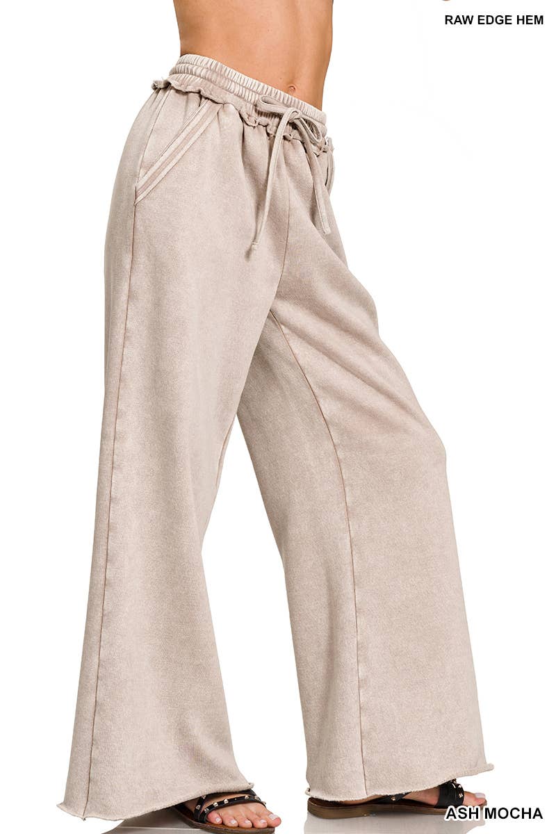 Acid Wash Fleece Sweatpants With Pockets