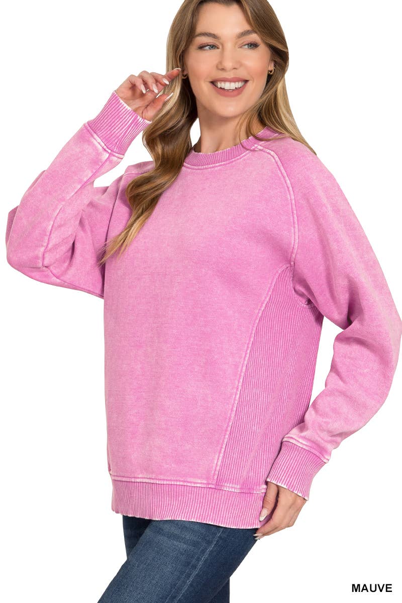 Acid Washed Fleece Side Rib Sweatshirts