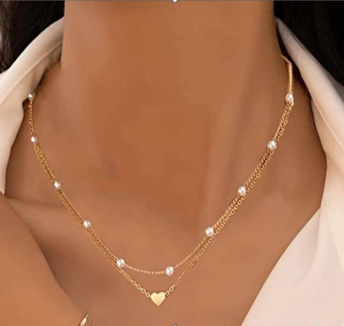 Layered Pearl And Heart Necklace