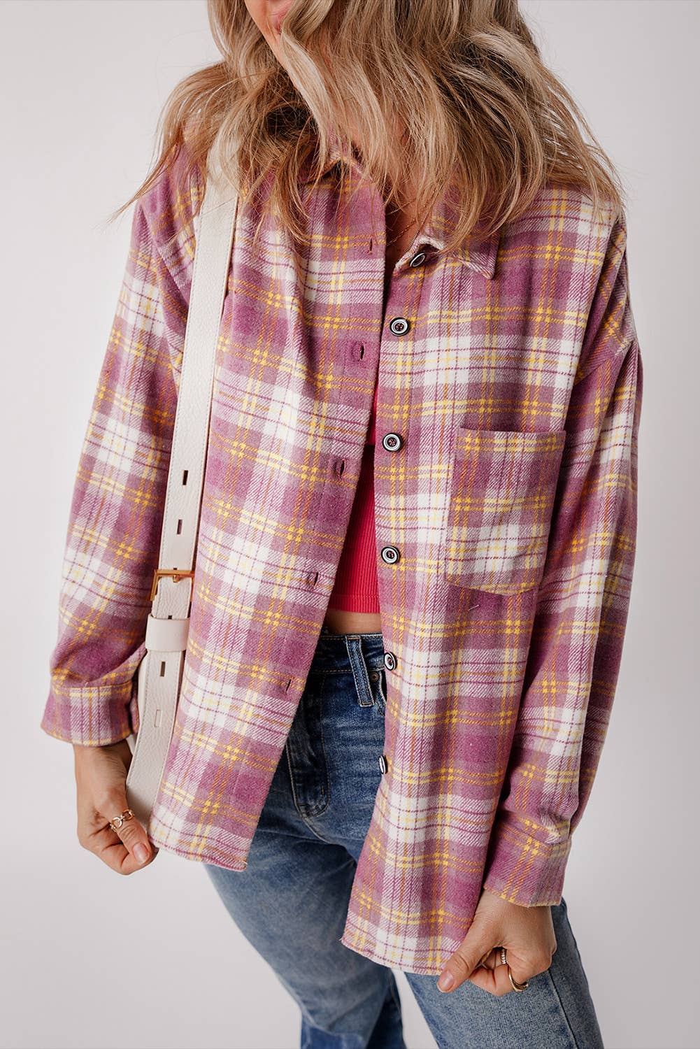 Plaid Chest Pocket Long Sleeve Shacket