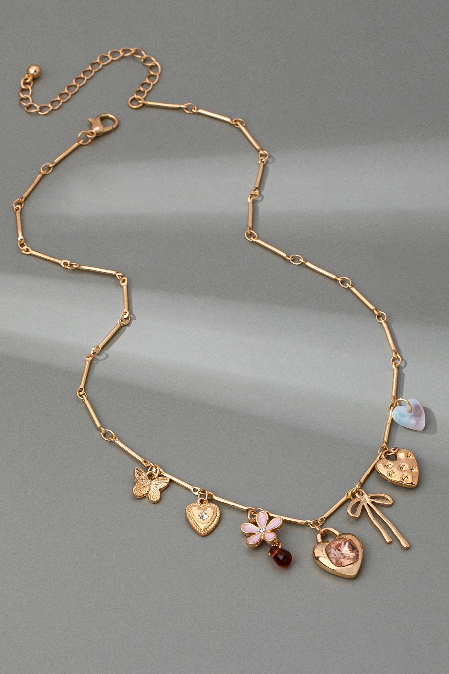 CHARM NECKLACE-HEARTS FLOWER BOW BUTTERFLY