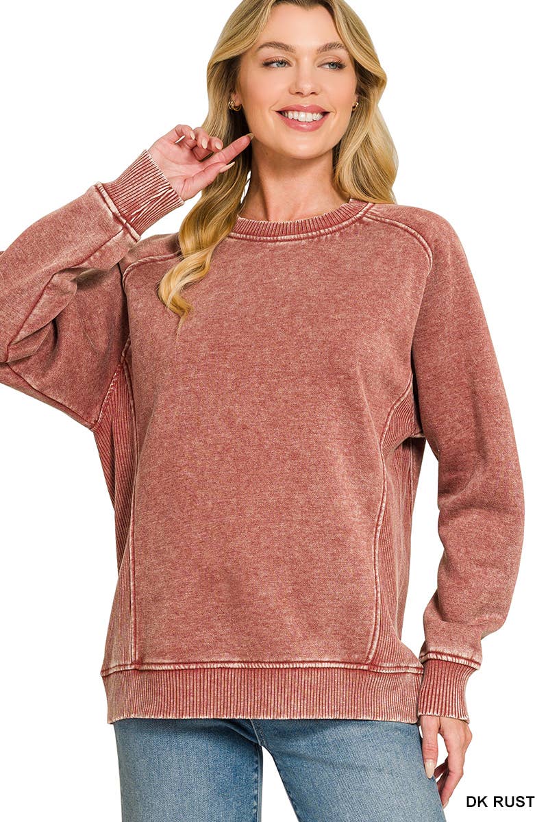 Acid Washed Fleece Side Rib Sweatshirts