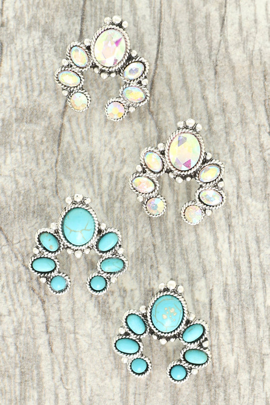 Western Jeweled Squash Blossom Earrings