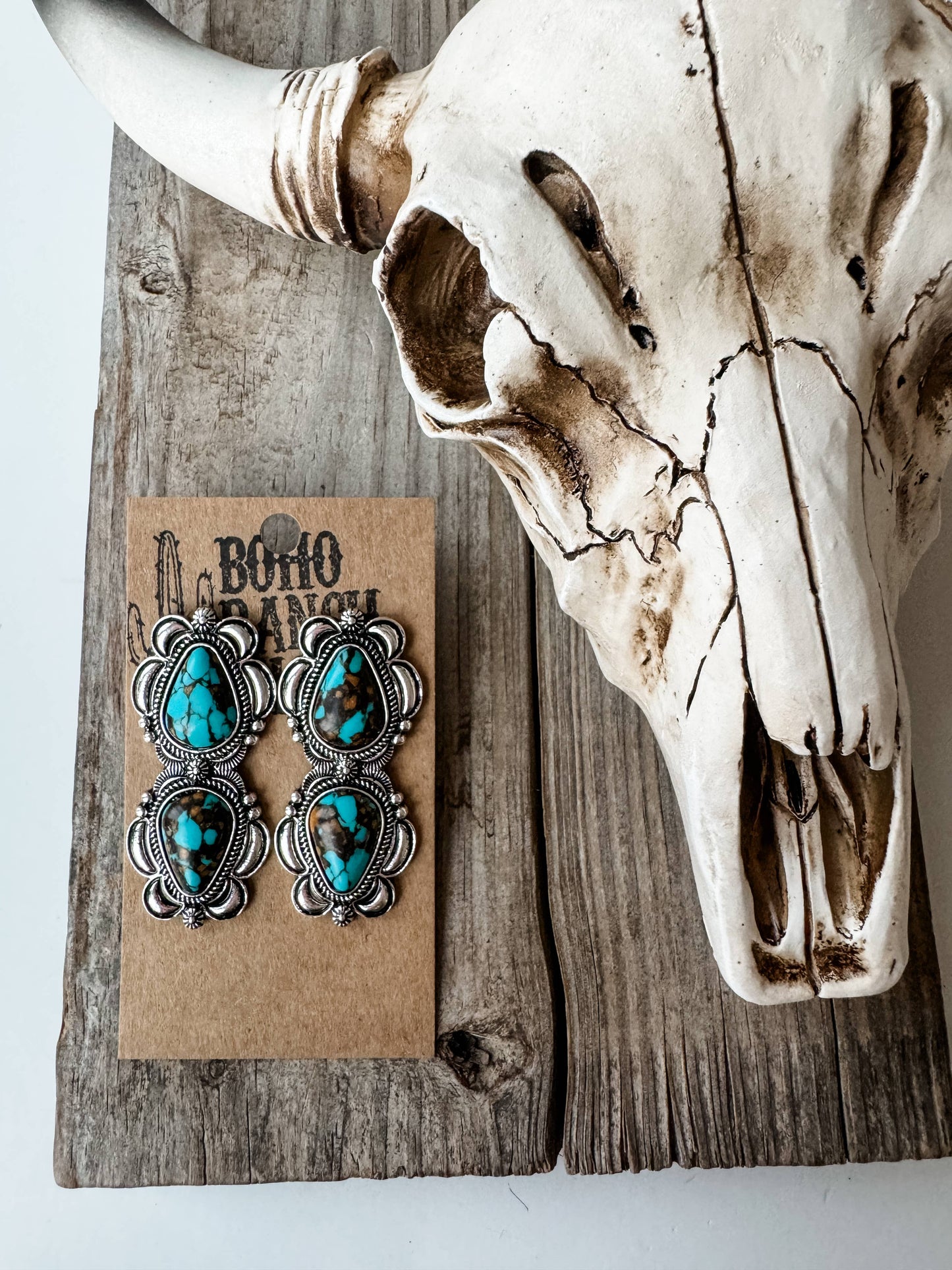Western Double Teardrop Stone Earrings