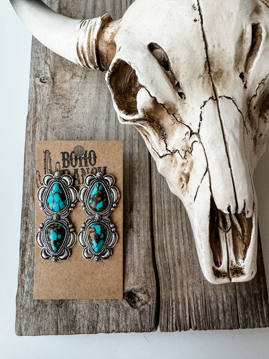Western Double Teardrop Stone Earrings